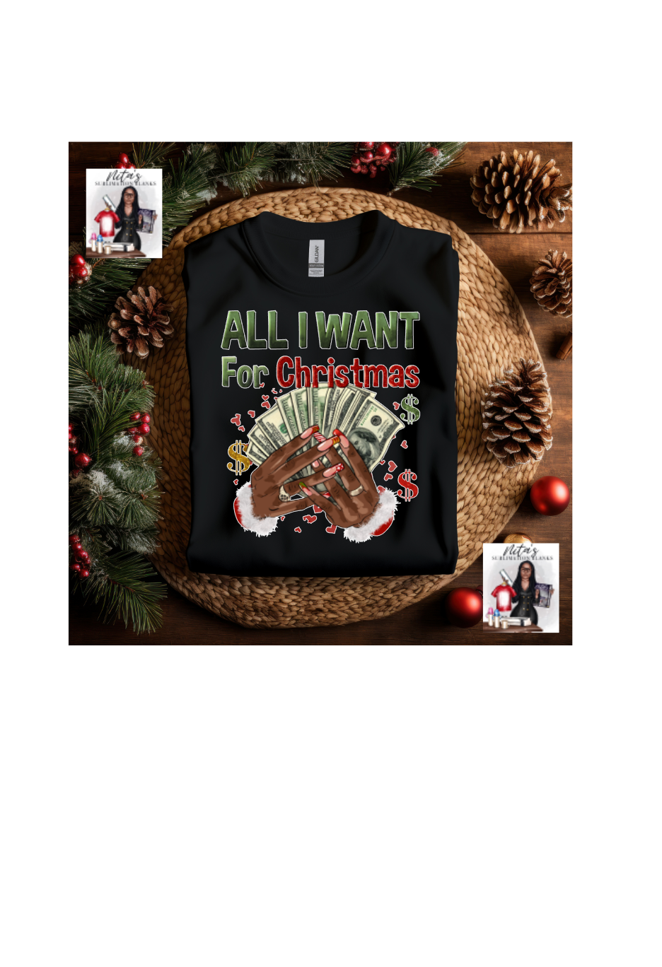 All I want for Christmas with female hands  (TRANSFER) | Nita's Sublimation Blanks­™