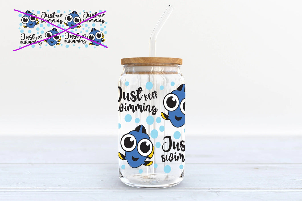 Just Keep Swimming 16 oz UV DTF CUP WRAP (TRANSFER) | Nita's Sublimation Blanks™